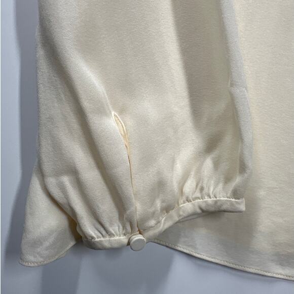 Tory Burch Silk Peasant Blouse Top Ivory Chiffon Size S Batik Trim Boho Designer - Picture 7 of 16